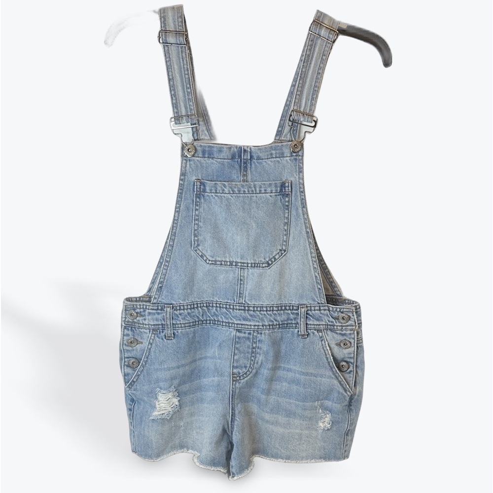 TRUE CRAFT Juniors Distressed Denim Shortalls Size 7
